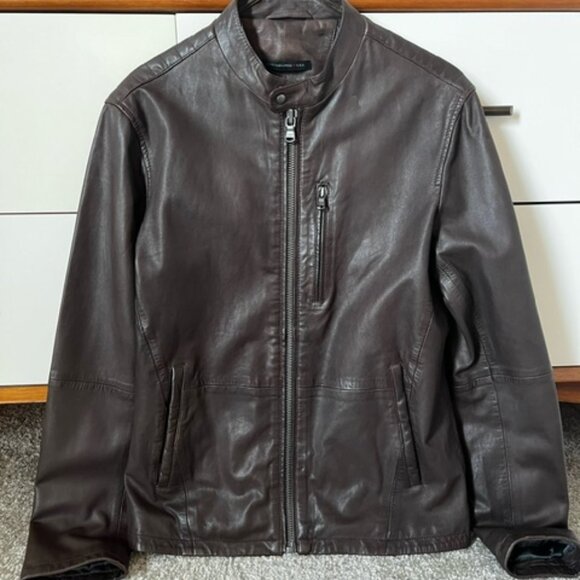 John Varvatos Star USA Racer Sheep Leather Jacket  Dark Brown  S